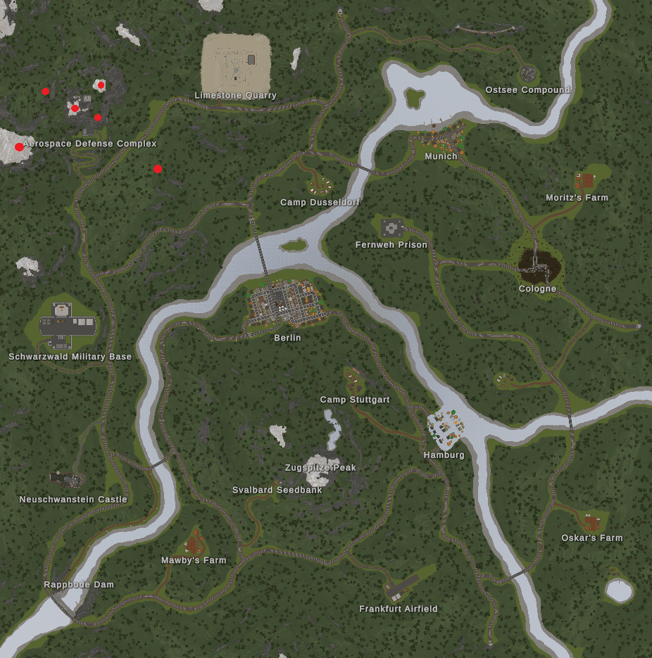 Unturned Germany best base locations near Aerospace Defense Complex.