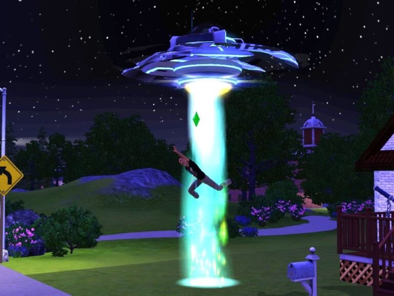 Sims 3: Man being abducted by aliens.