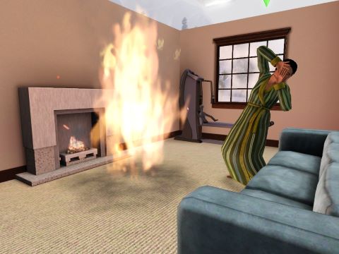 Fire caused by a fireplace in Sims 3