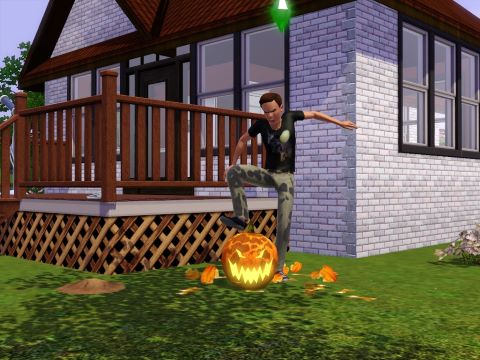 Stomping on a carved pumpkin.