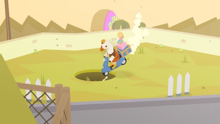 Donut County Goose Scooter goes into hole.